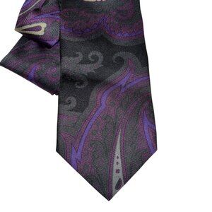ETRO paris ITALY gray purple PAISLEY 100% SILK mens tie